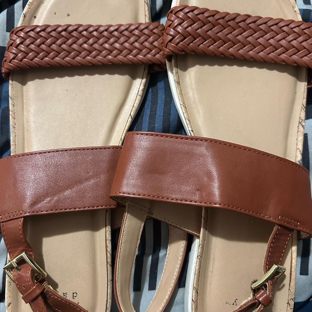 Brown Braided Strap Flat Sandals